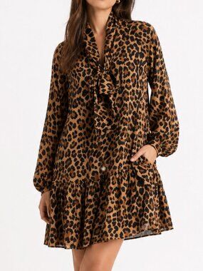 Kate Spade Classic Leopard Tie-neck Dress Size S